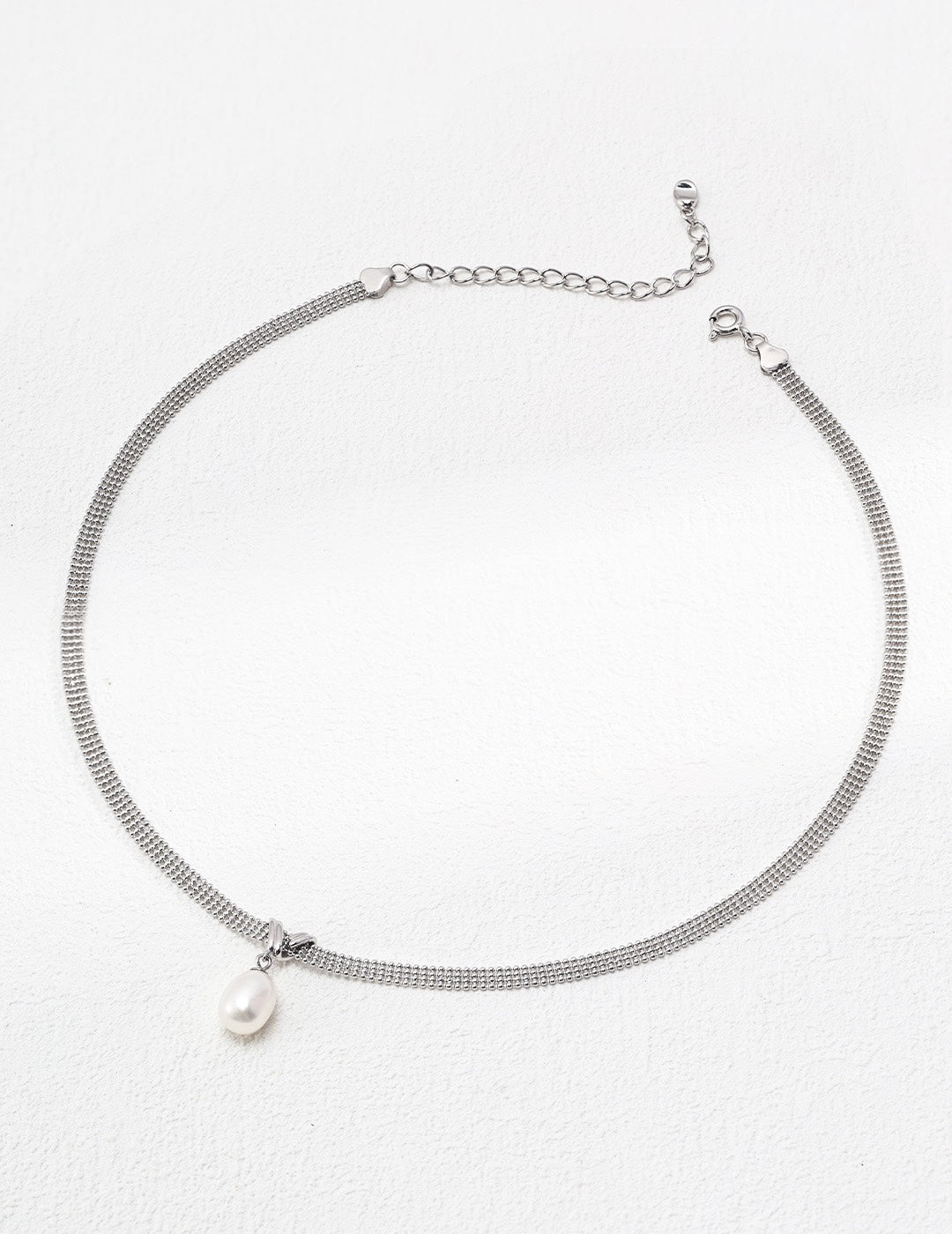 Sterling silver pearl necklace - Sterling silver necklace (length adjustable) image