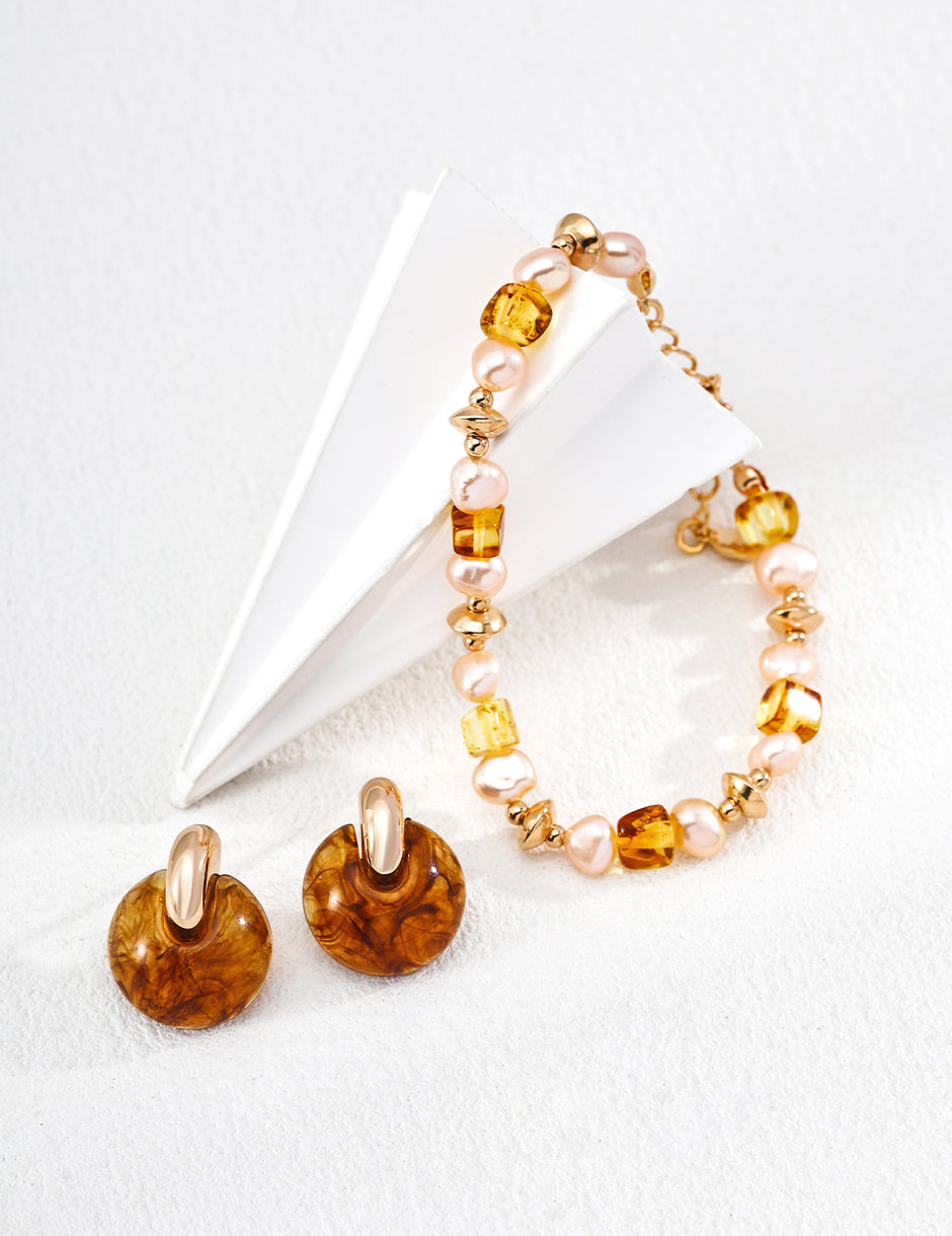 S925 silver natural amber champagne pearl bracelet image 2