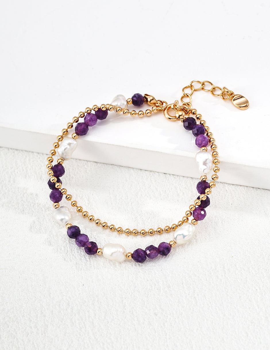 S925 silver natural pearl amethyst bracelet image 0