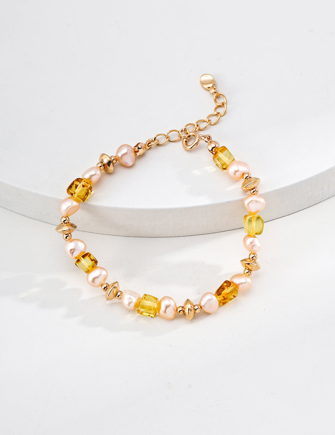 S925 silver natural amber champagne pearl bracelet image 0