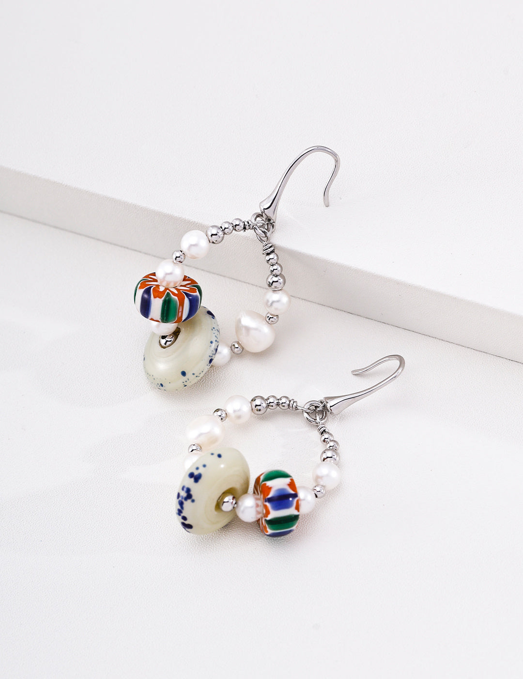 Handmade Pearl & Nepalese Glass Bead Earrings – Himalayan Artisan Dangle Earrings for Women