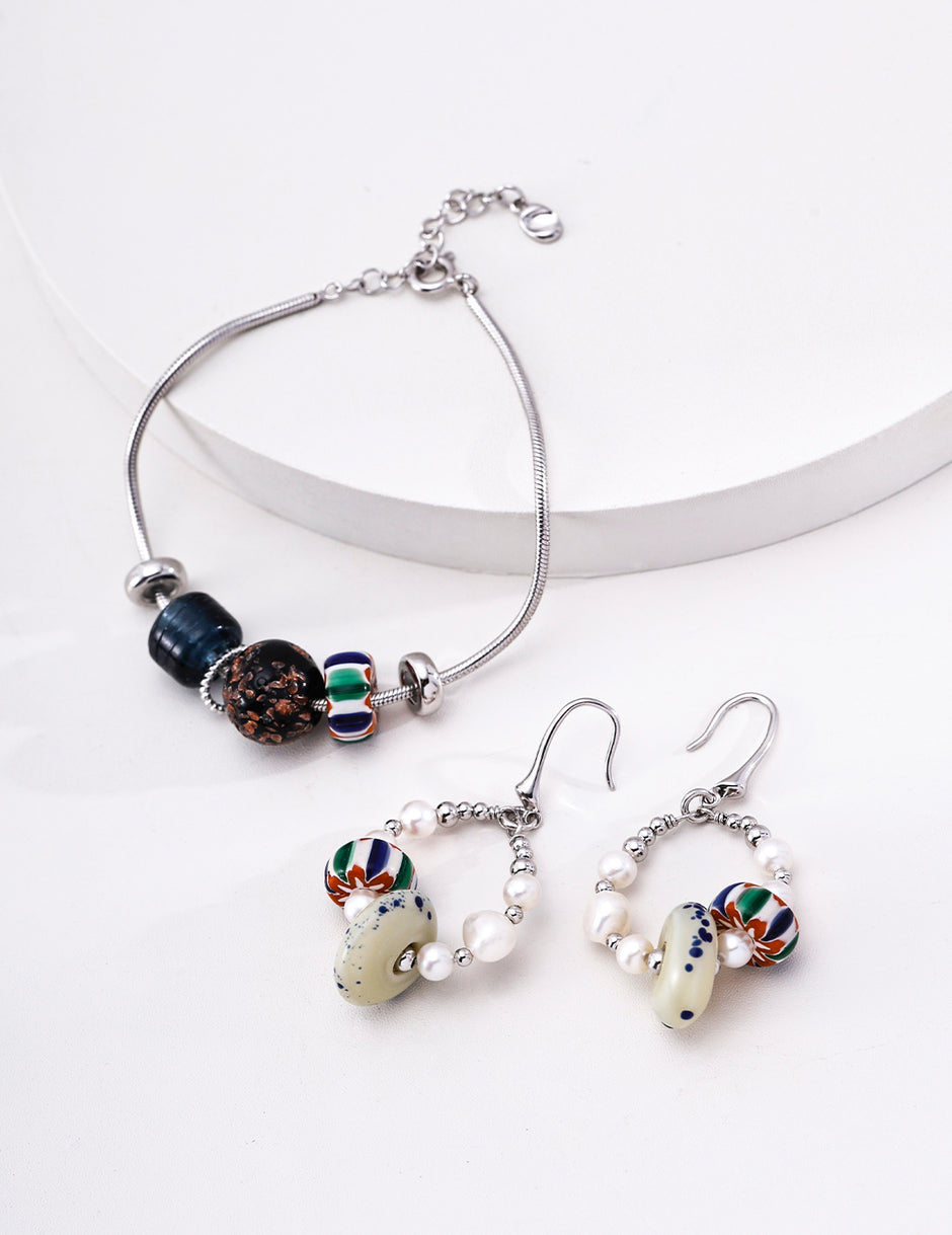 Handmade Pearl & Nepalese Glass Bead Earrings – Himalayan Artisan Dangle Earrings for Women