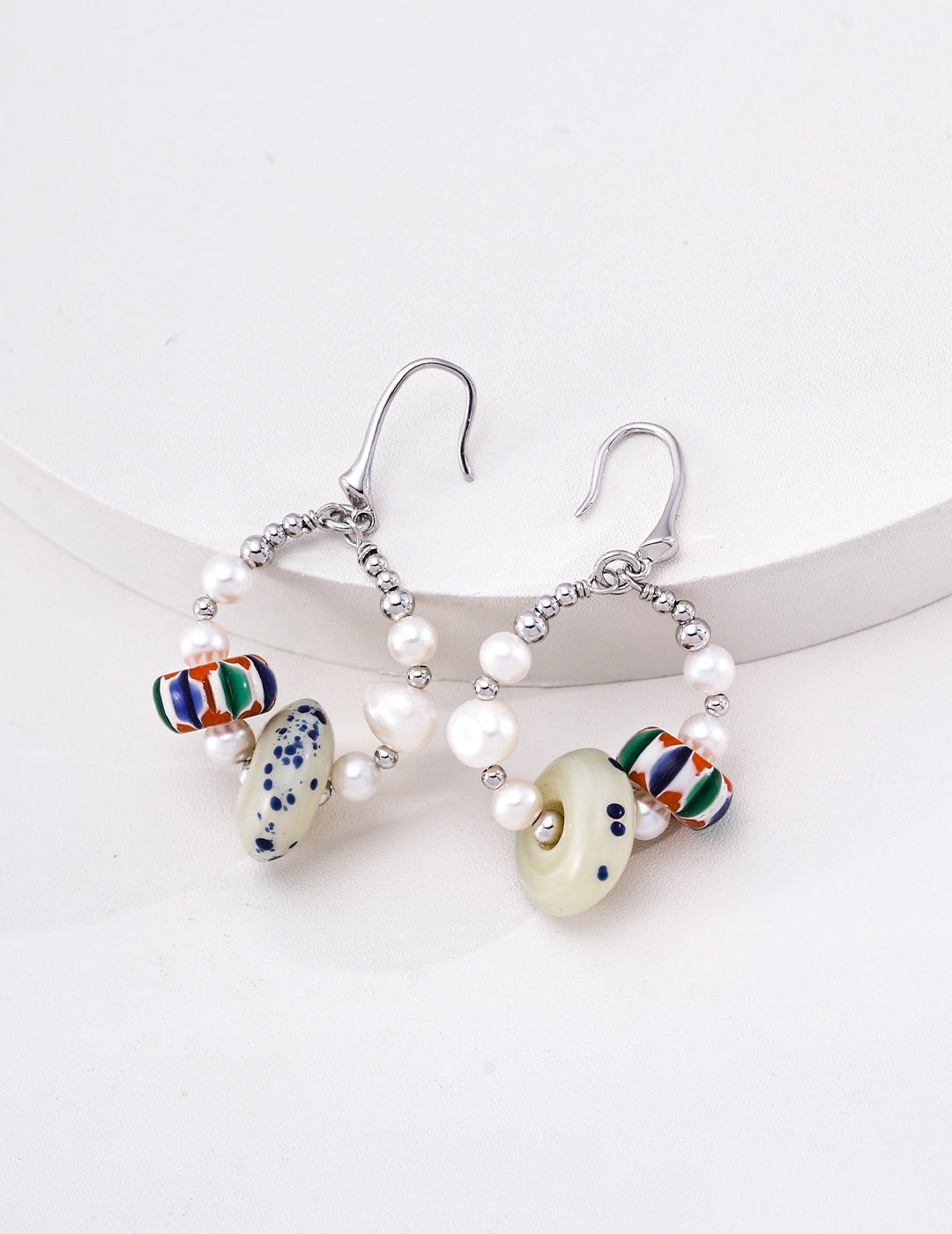 Handmade Pearl & Nepalese Glass Bead Earrings – Himalayan Artisan Dangle Earrings for Women
