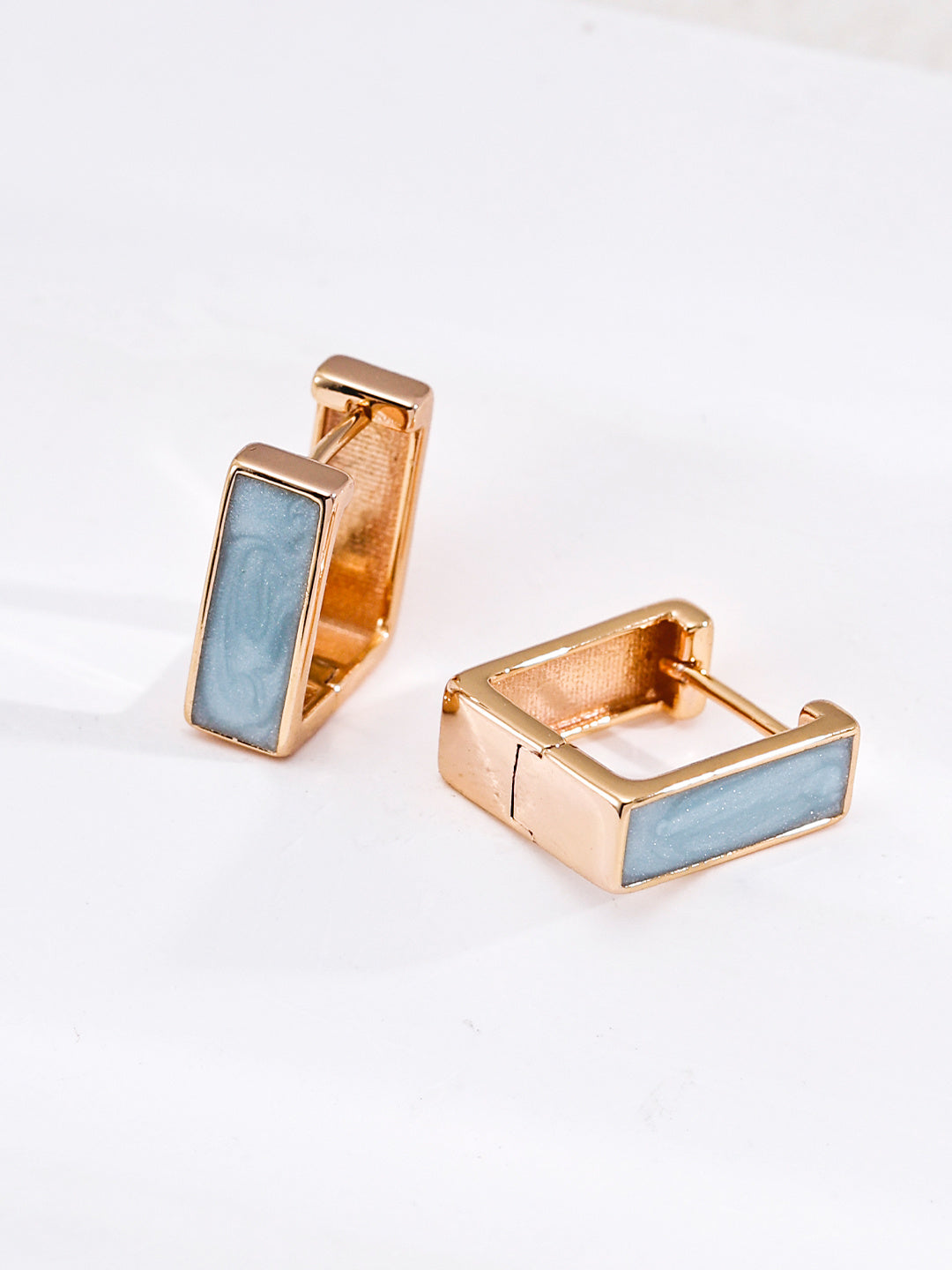 Minimalist French Enamel Stud Earrings – Elegant Geometric Gold & Silver Earrings for Women