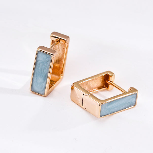 Minimalist French Enamel Stud Earrings – Elegant Geometric Gold & Silver Earrings for Women