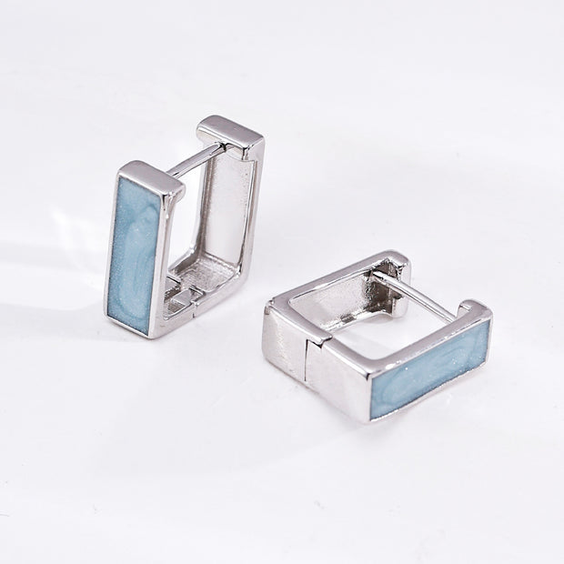 Minimalist French Enamel Stud Earrings – Elegant Geometric Gold & Silver Earrings for Women