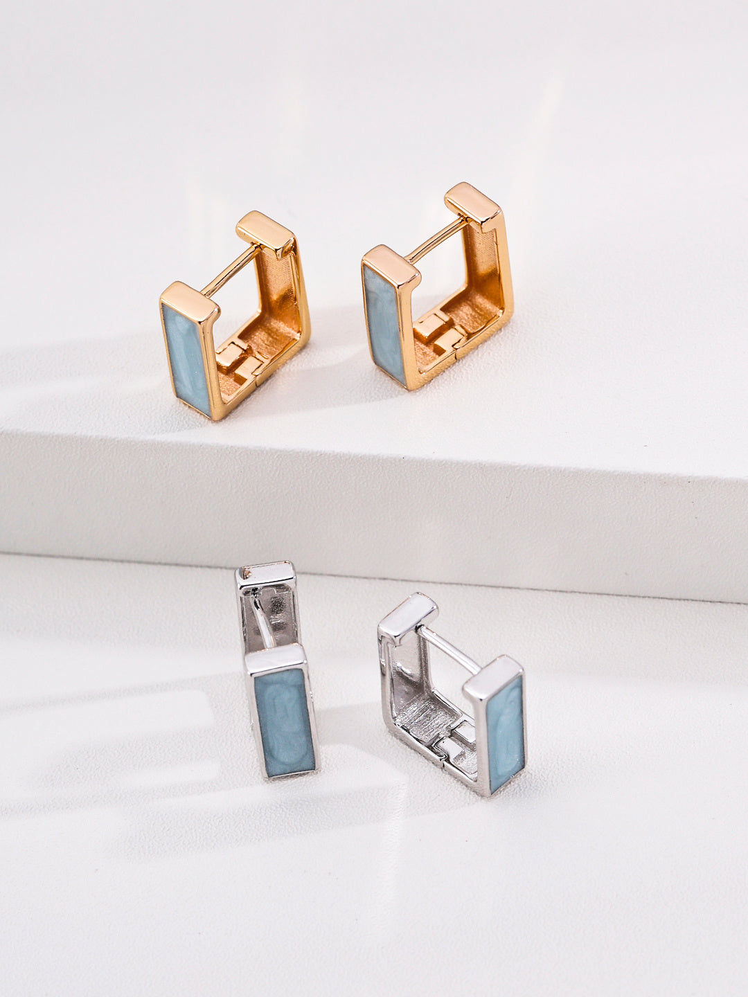 Minimalist French Enamel Stud Earrings – Elegant Geometric Gold & Silver Earrings for Women
