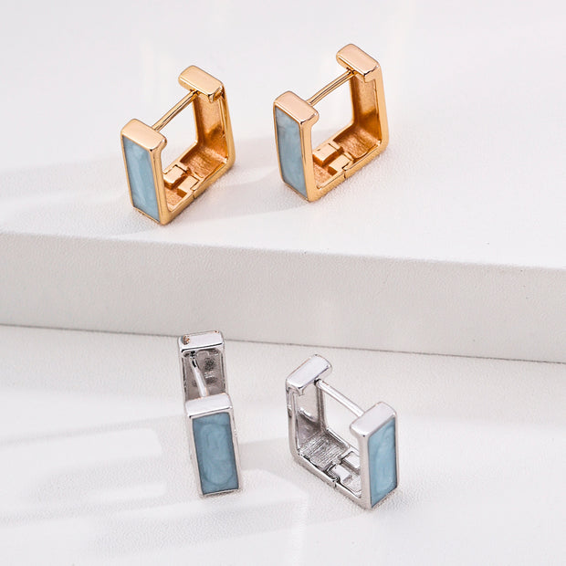 Minimalist French Enamel Stud Earrings – Elegant Geometric Gold & Silver Earrings for Women