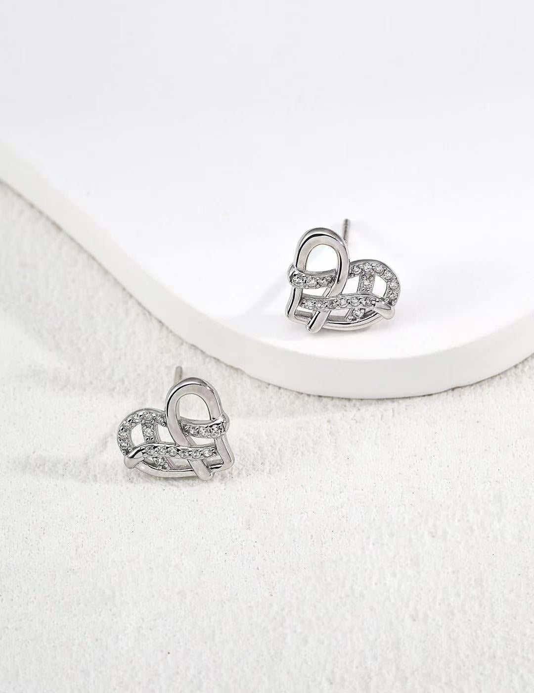 Silver Heart CZ Stud Earrings