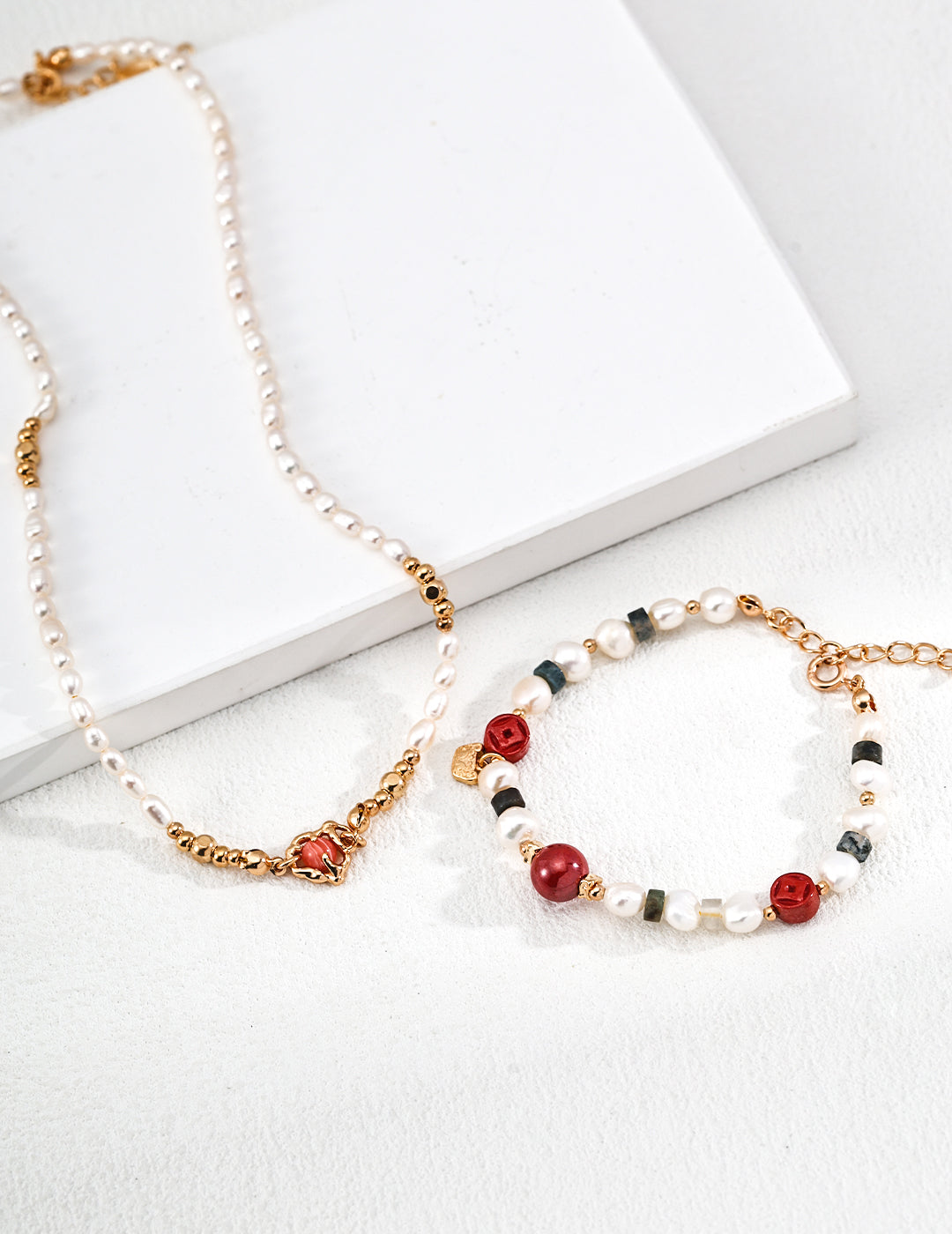 S925 silver cinnabar aquatic agate natural pearl bracelet image 2