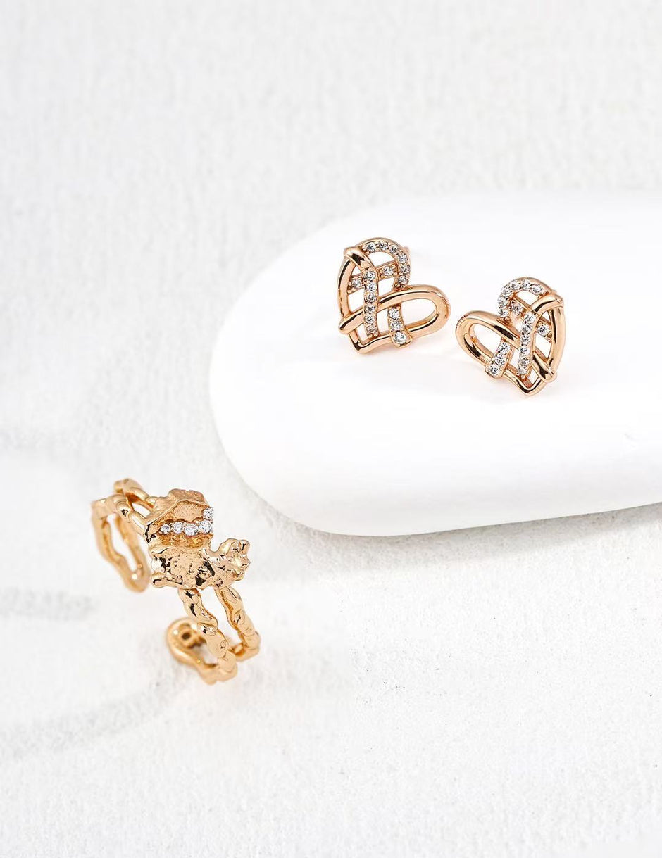 Silver Heart CZ Stud Earrings