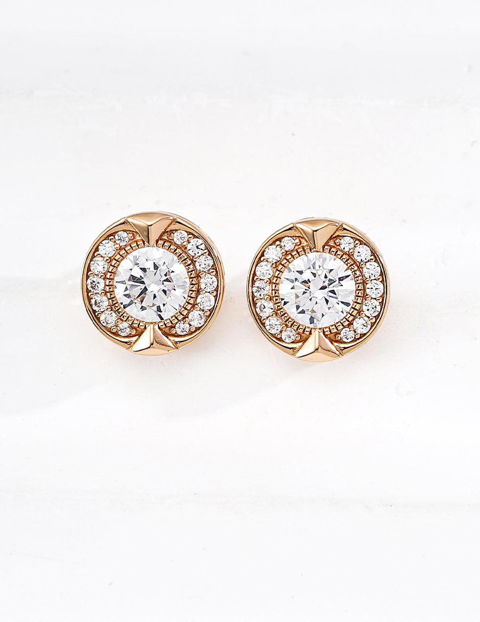 S925 silver fashion zircon earrings - vintage gold image