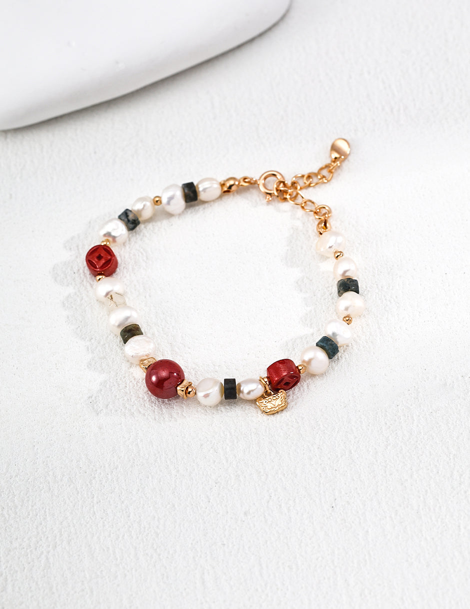 S925 silver cinnabar aquatic agate natural pearl bracelet image 0