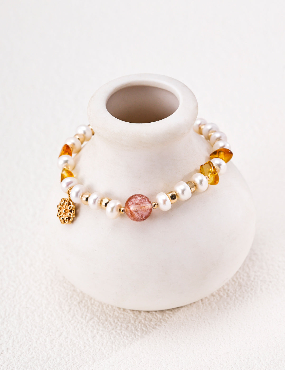 925 Sterling Silver Pearl & Natural Crystal Bracelet for Women – Elegant Handmade Beaded Jewelry