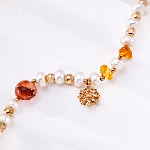 925 Sterling Silver Pearl & Natural Crystal Bracelet for Women – Elegant Handmade Beaded Jewelry