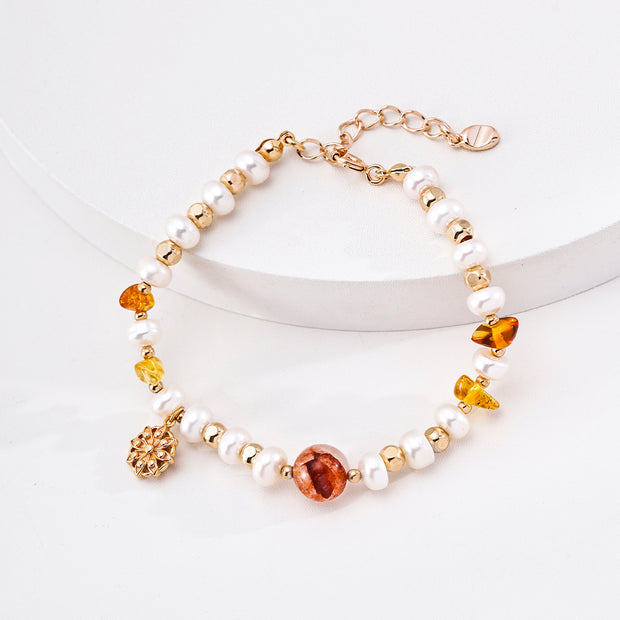 925 Sterling Silver Pearl & Natural Crystal Bracelet for Women – Elegant Handmade Beaded Jewelry