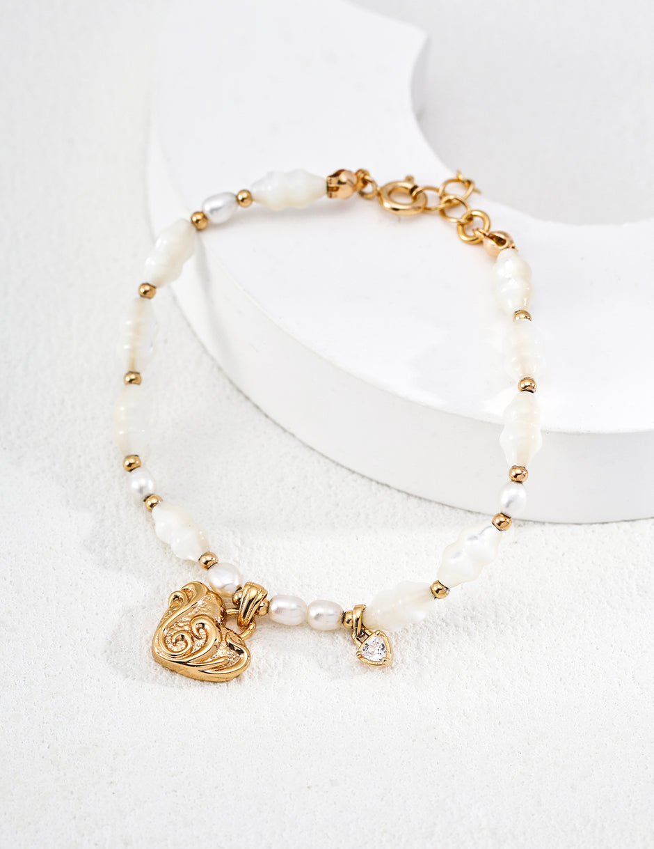 Love scroll pattern white shell pearl bracelet image 0