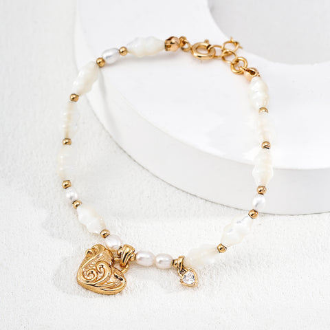Love scroll pattern white shell pearl bracelet image 0