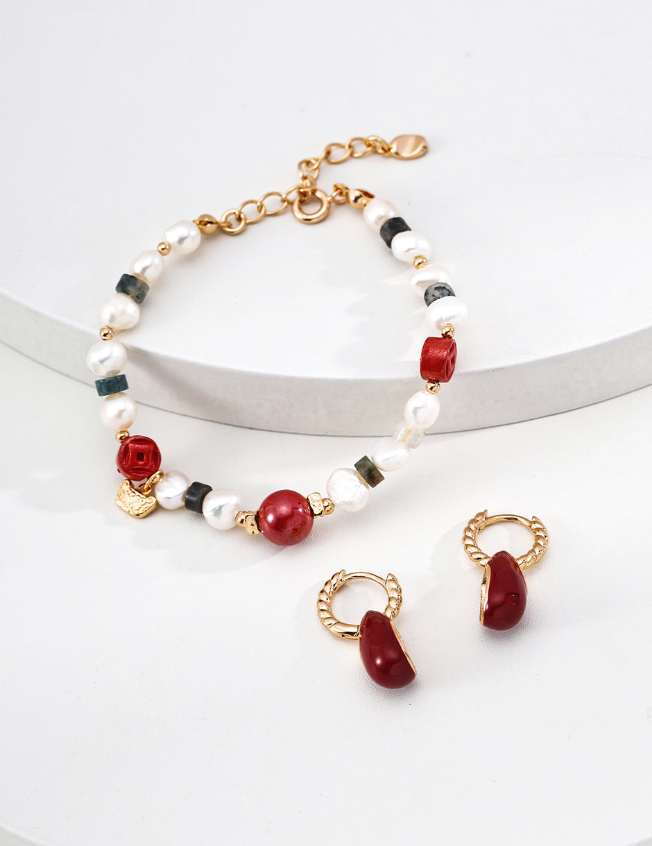 S925 silver cinnabar aquatic agate natural pearl bracelet image 3