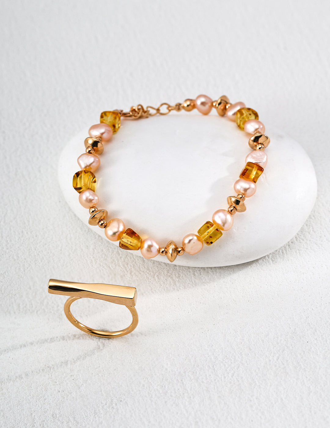 S925 silver natural amber champagne pearl bracelet image 3