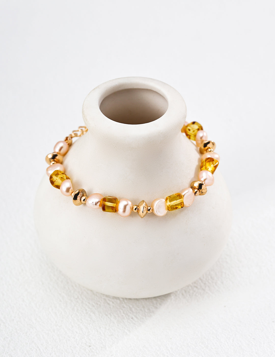 S925 silver natural amber champagne pearl bracelet image 1