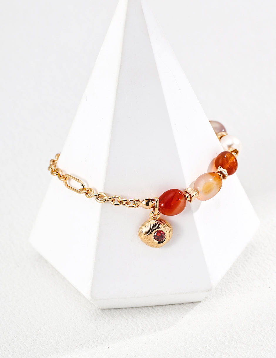 Red agate pearl bracelet image 1