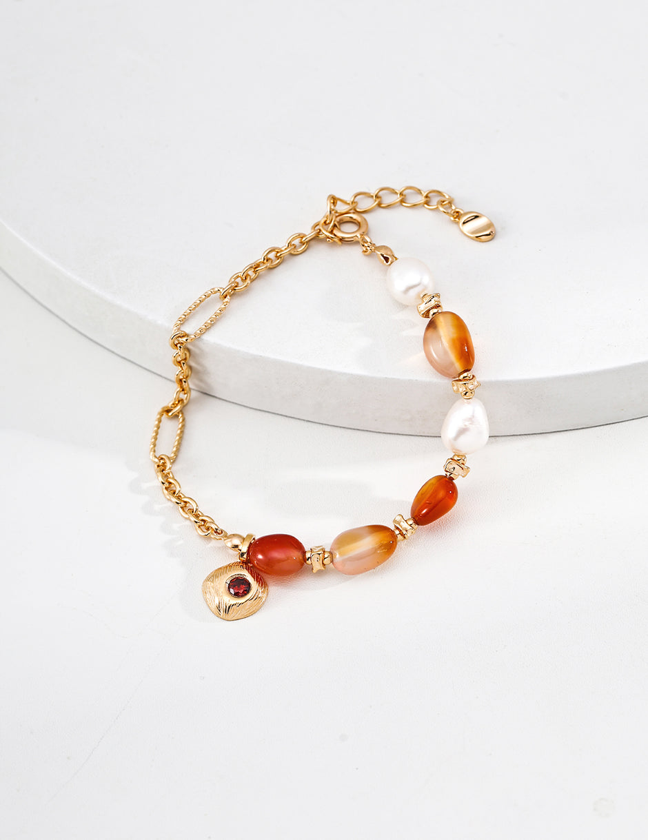 Red agate pearl bracelet image 0