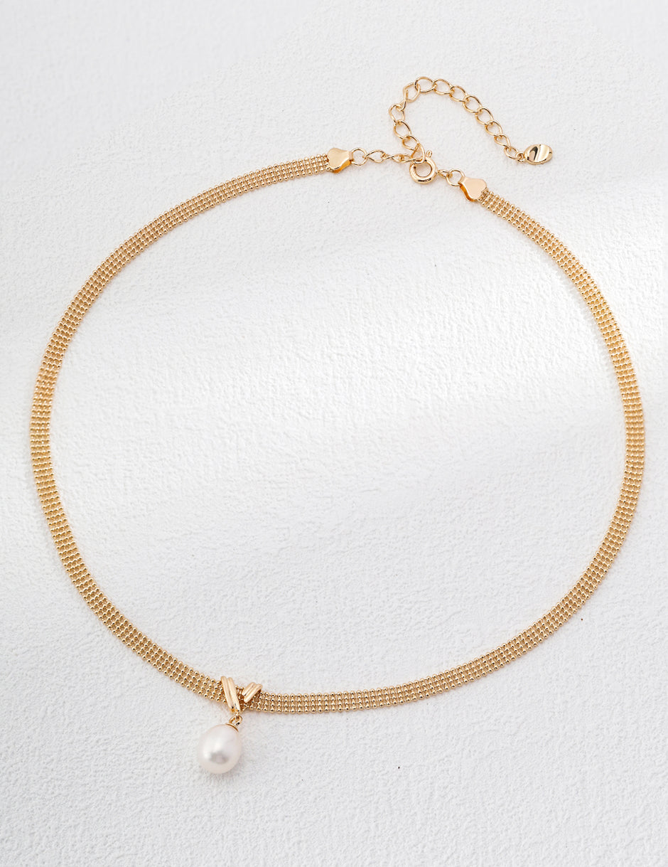 Sterling silver pearl necklace - vintage gold image