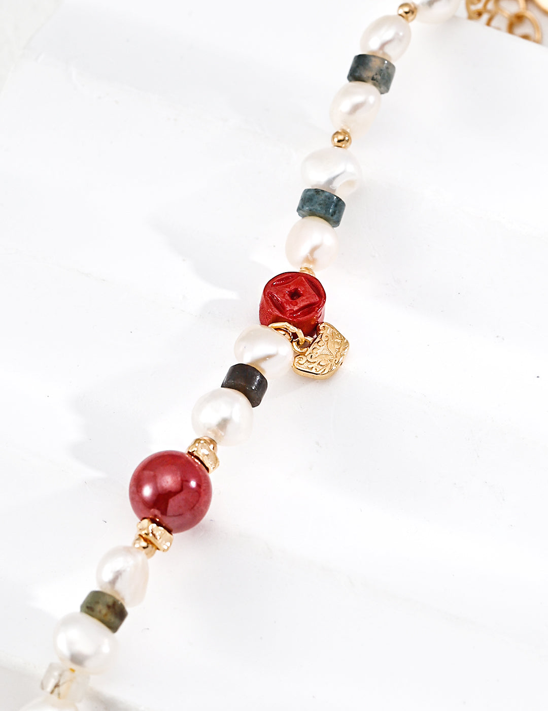 S925 silver cinnabar aquatic agate natural pearl bracelet image 1