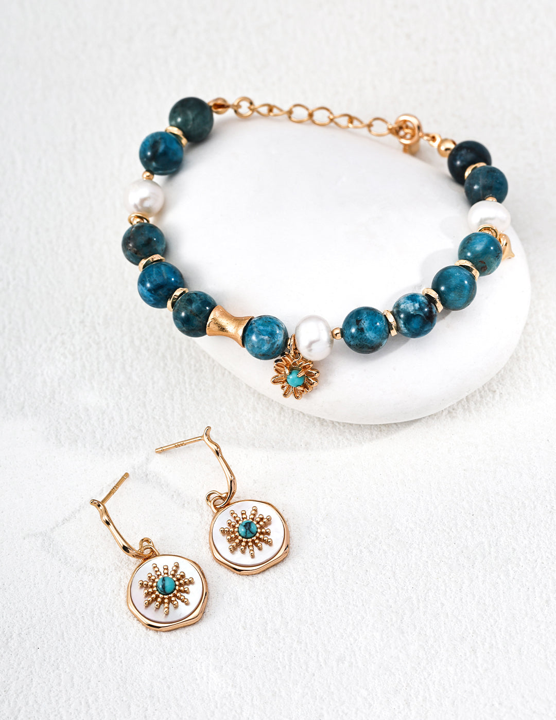 White Shell & Turquoise Sterling Silver Earrings