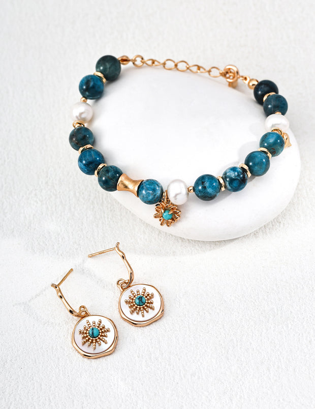 White Shell & Turquoise Sterling Silver Earrings