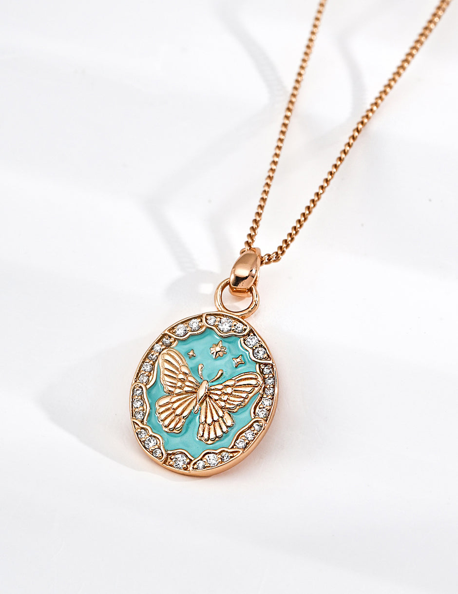Vintage Gold Butterfly Necklace，Adjustable S925 Silver Jewelry