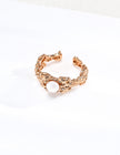 Vintage S925 Silver Gold Plated Hand-Carved Molten Lava Ring with Real Pearl