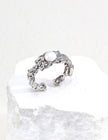 Vintage S925 Silver Gold Plated Hand-Carved Molten Lava Ring with Real Pearl
