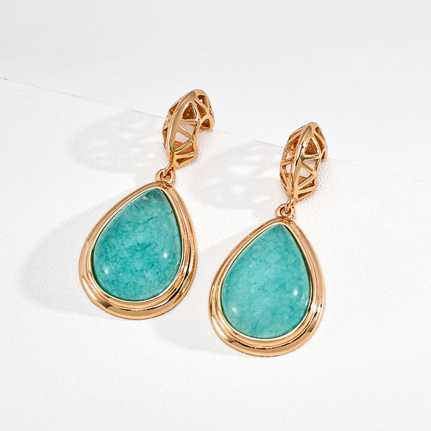 Vintage S925 Silver Gold Plated Lapis Lazuli Amazonite Moon Earrings for Women