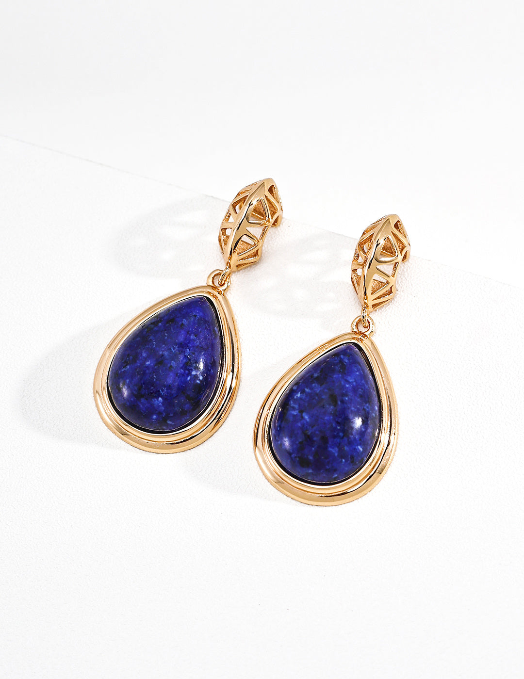 Vintage S925 Silver Gold Plated Lapis Lazuli Amazonite Moon Earrings for Women