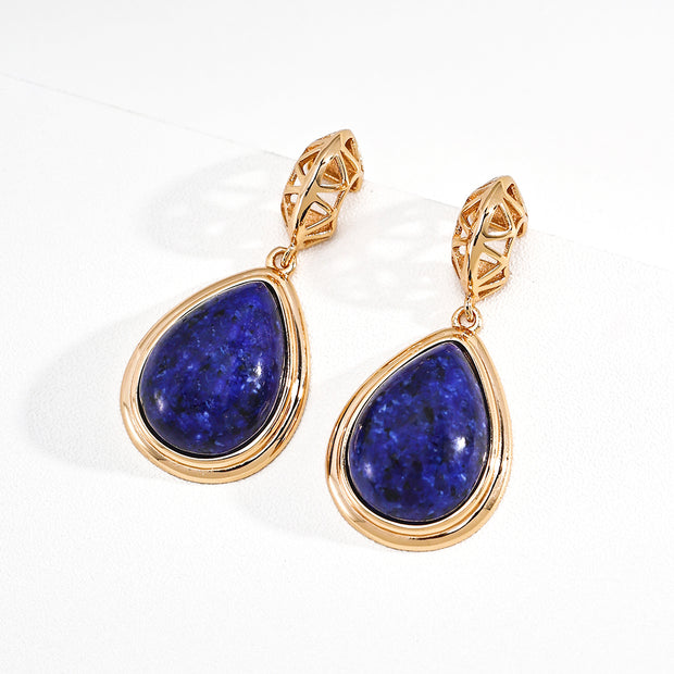 Vintage S925 Silver Gold Plated Lapis Lazuli Amazonite Moon Earrings for Women