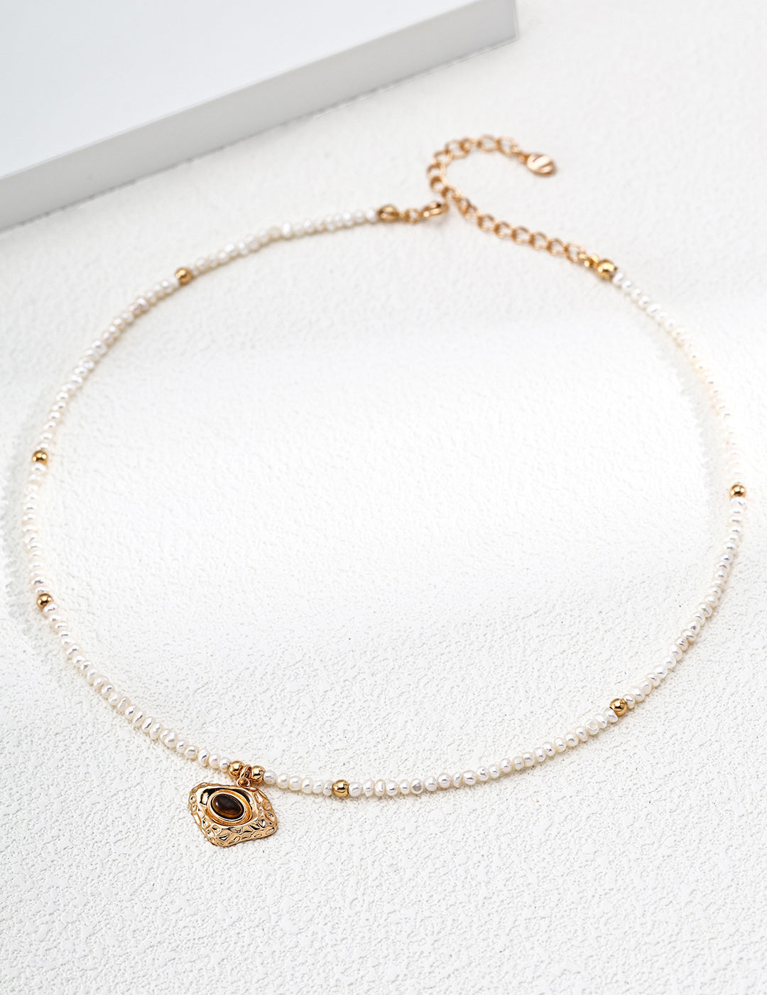 MISSA Baroque Pearl Choker Necklace with Hammered Tiger's Eye Pendant