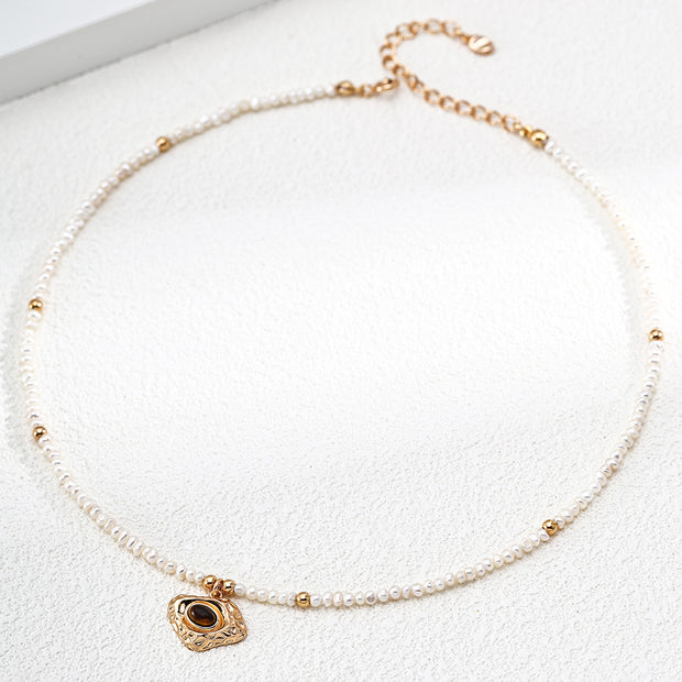 MISSA Baroque Pearl Choker Necklace with Hammered Tiger's Eye Pendant