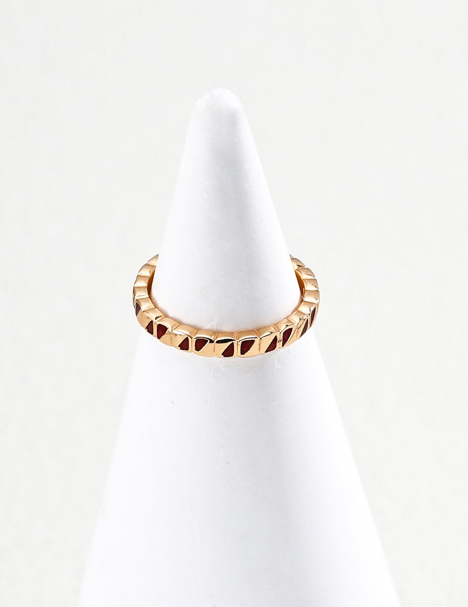 Artisan Vintage Gold S925 Silver Burgundy Enamel Ring