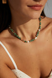 Sterling Silver Pearl & Green Gemstone Necklace for Women – Handmade Beaded Statement Jewelry